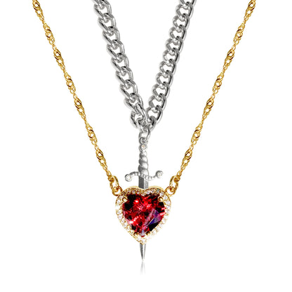 Crystal Heart Dagger Necklace