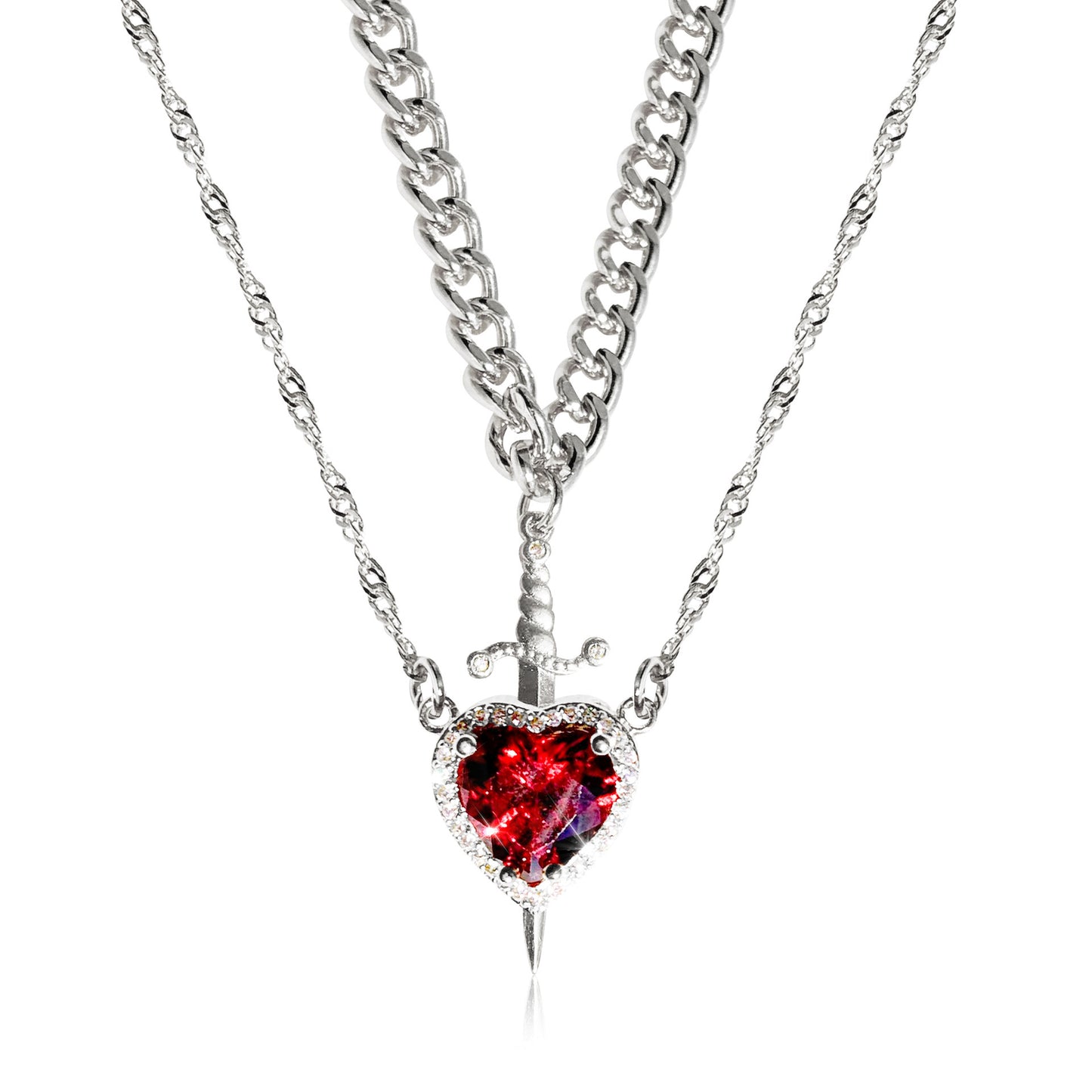 Crystal Heart Dagger Necklace