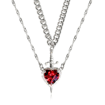 Crystal Heart Dagger Necklace
