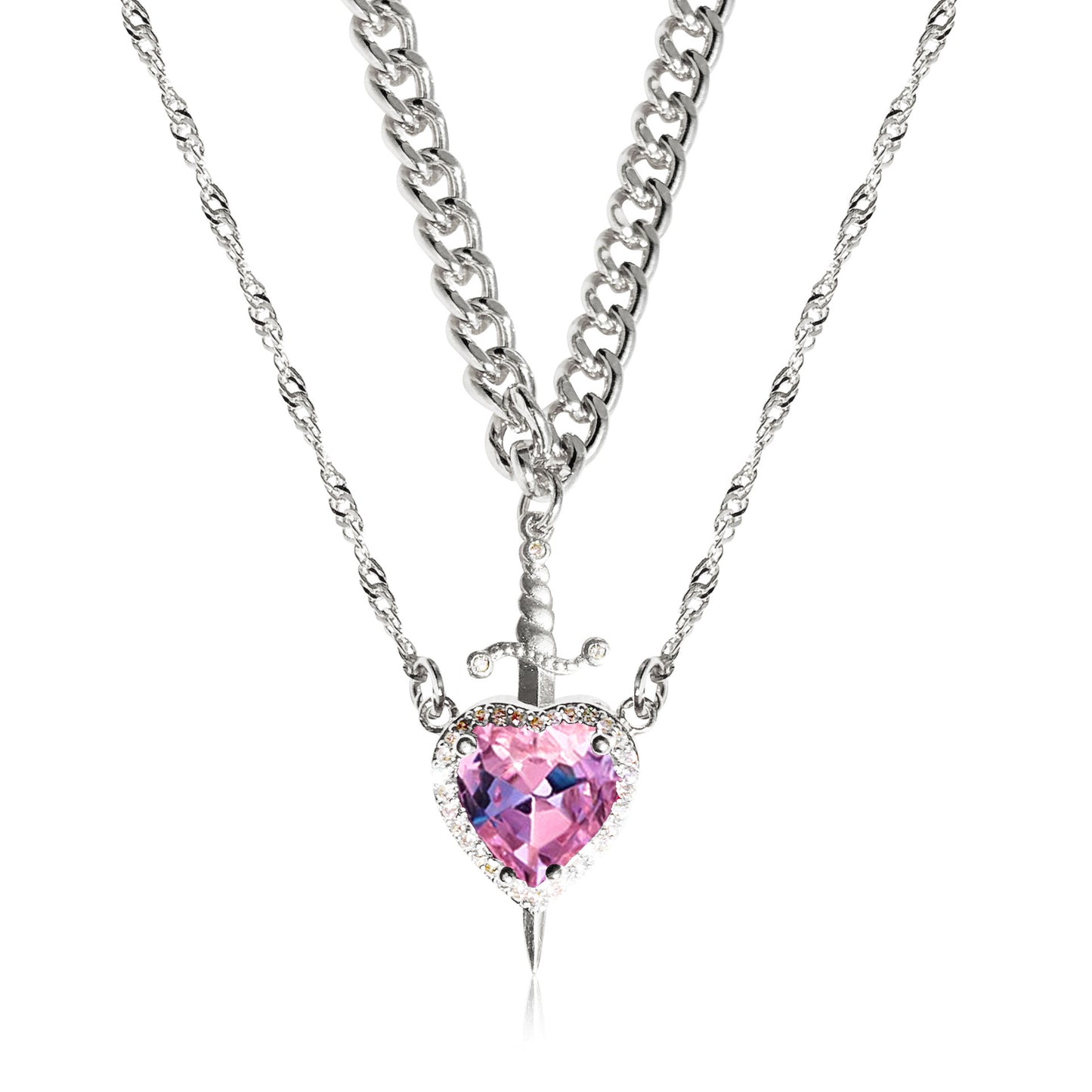 Crystal Heart Dagger Necklace