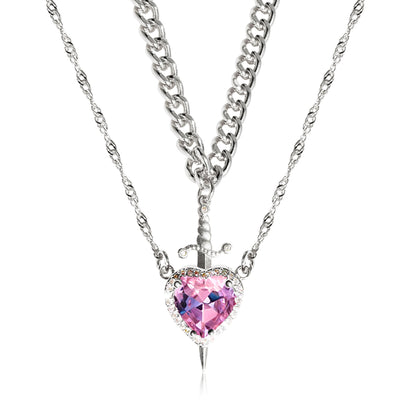 Crystal Heart Dagger Necklace