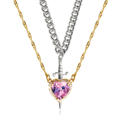 Crystal Heart Dagger Necklace