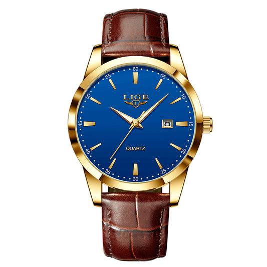 LIGE Men’s Leather Quartz Watch